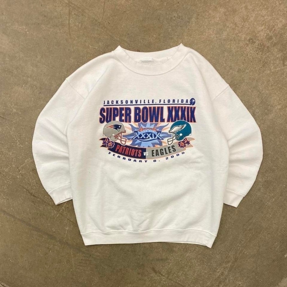 Vintage NFL Super Bowl XXXIX Patriots VS Eagles Jacksonville 2005 Crewneck L